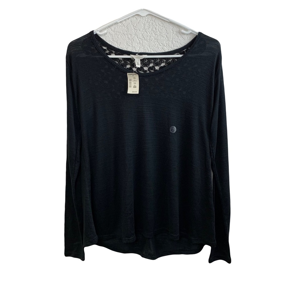 NWT Aeropostale Women’s Black Knit Long Sleeve with Lace Detail Size XS